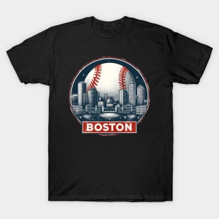 Retro Vintage Boston Baseball Cityscape T-Shirt